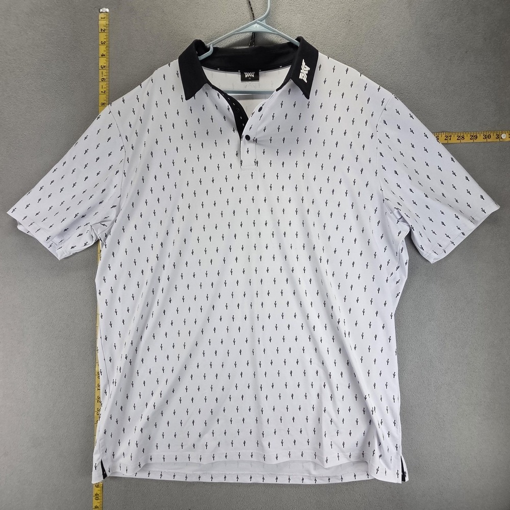 PXG Polo Shirt Mens 2XL White Cactus Print Performance Golf Stretch Short Sleeve